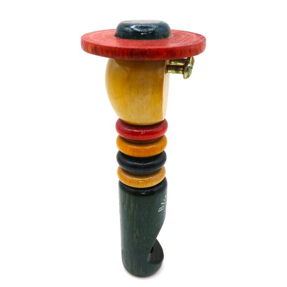 Vintage Bulgaria Wooden Whistle Figurine Man with Hat Folk Art Souvenir 5.5” - Picture 5 of 10